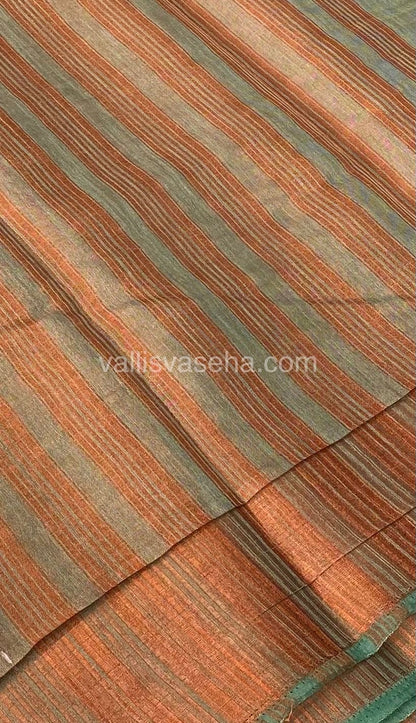 Semi Tussar Silk - Temple border - Patel Green Shade - VVSTS001