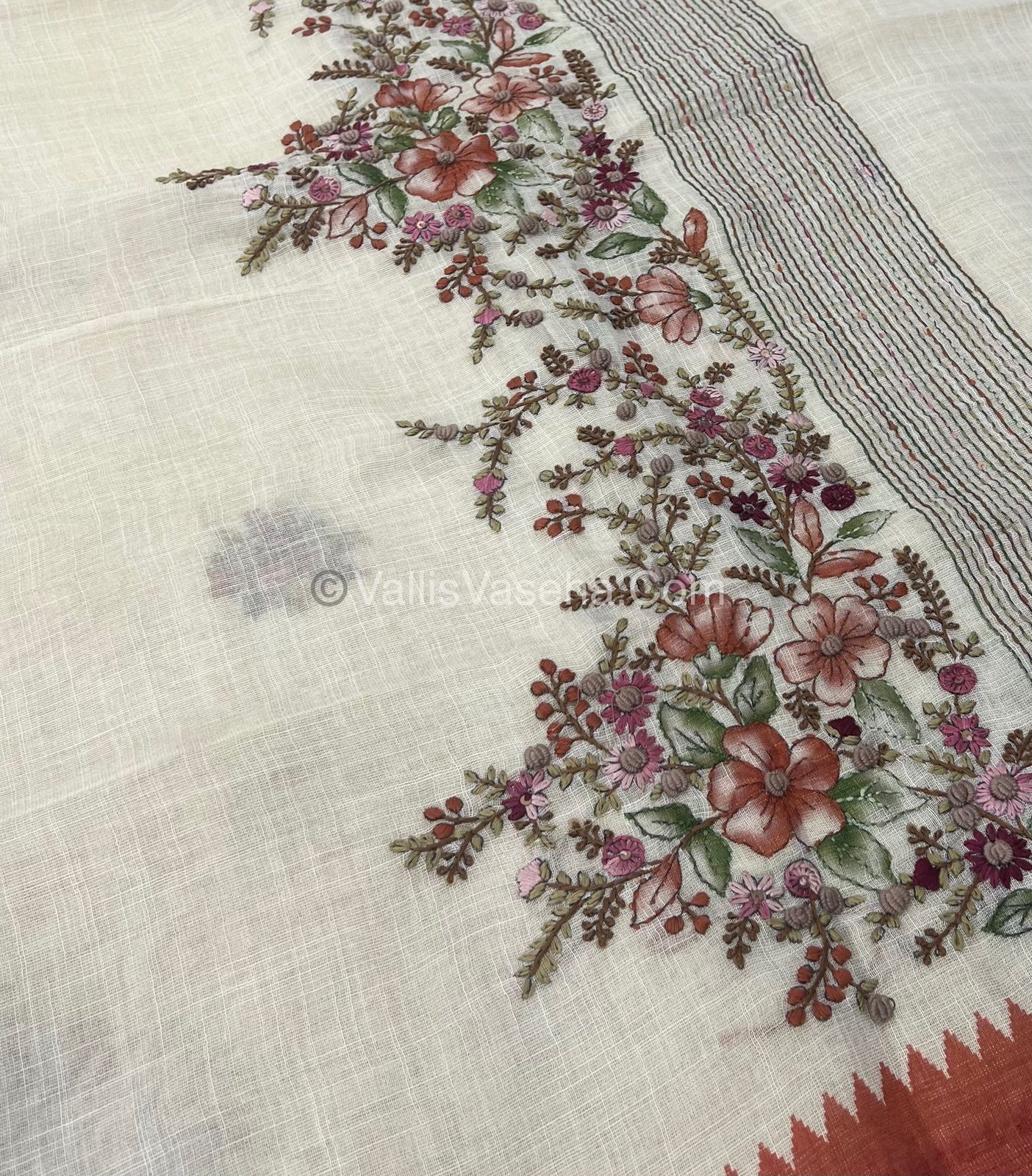 French Knot - Tissue Saree - Cream With Rust Orange Shade - VVLFN001