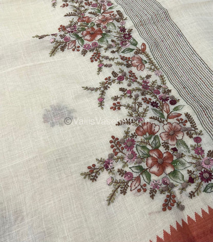 French Knot - Tissue Saree - Cream With Rust Orange Shade - VVLFN001
