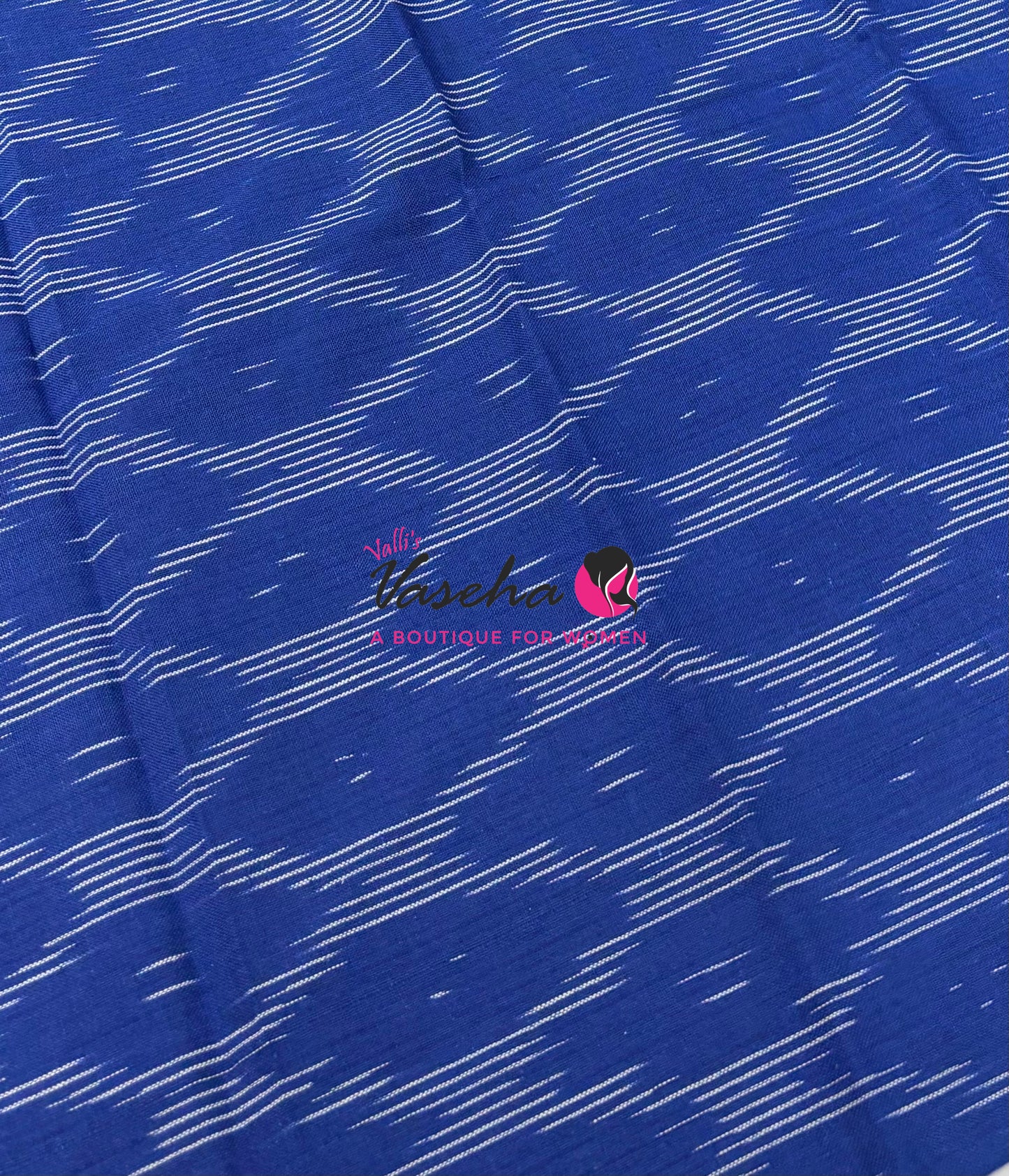 Double Ikkat Pure Cotton Saree -  Blue With Red  - VVIKS002