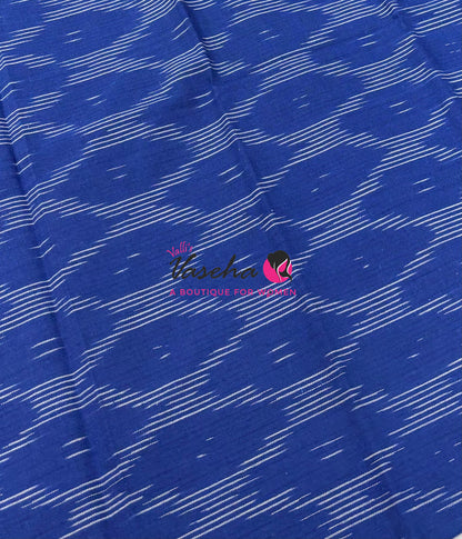 Double Ikkat Pure Cotton Saree -  Blue With Red  - VVIKS002