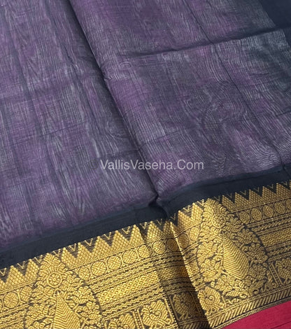 Pure Korvai Silk Cotton Saree - Pink with Black - VVKSC019