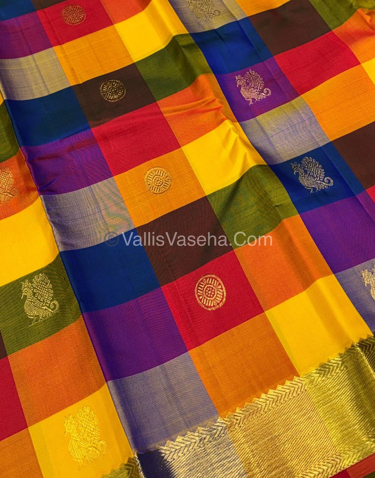 Pure Kanchipuram Silk Saree | Pazhum Pazhamum Checks |VVPS017