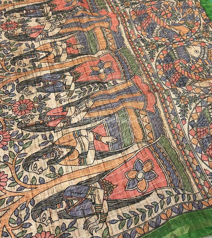 Semi Chanderi Saree - Fusion Of Bandhini & Madhubani- VVSCS002