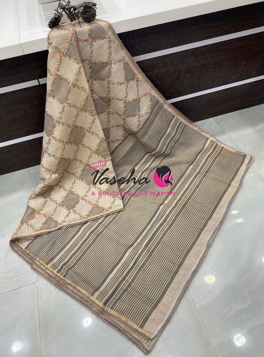 Linen Tissue Saree -  Light & Dark Combo Grey Shade- VVLTS006