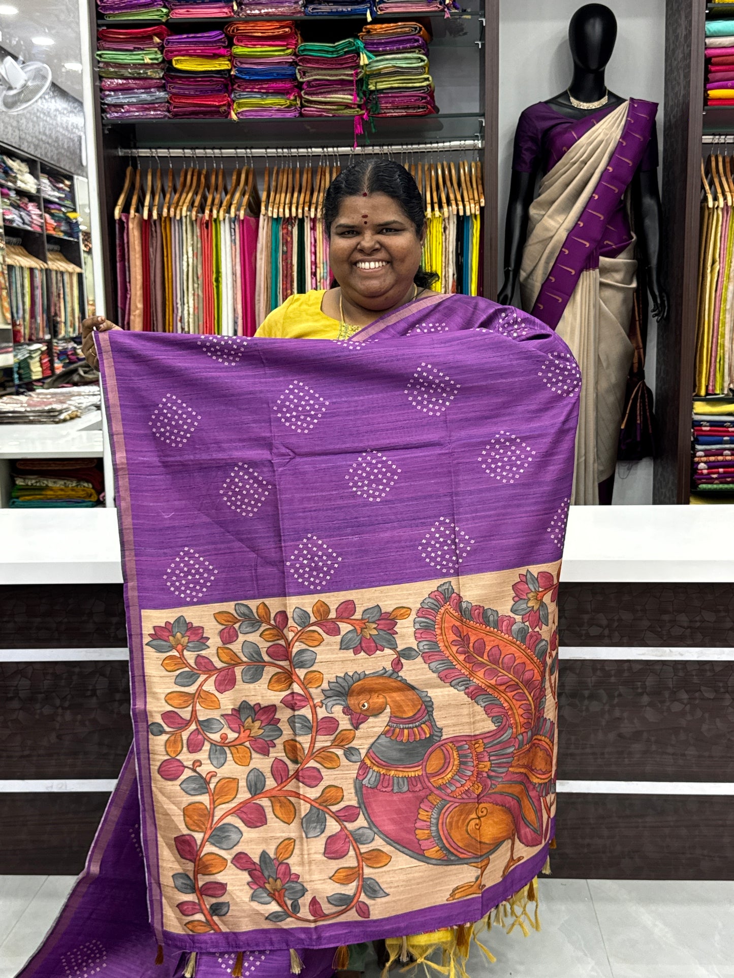 Semi Matka Tussar Silk Saree - Bandhini pattern - Purple Shade - VVSMT001