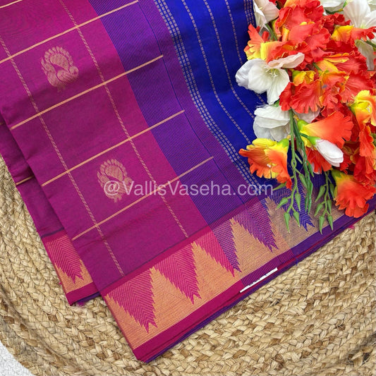 Semi Silk Cotton Saree -  Pink with Blue  Shade - VVSSC002