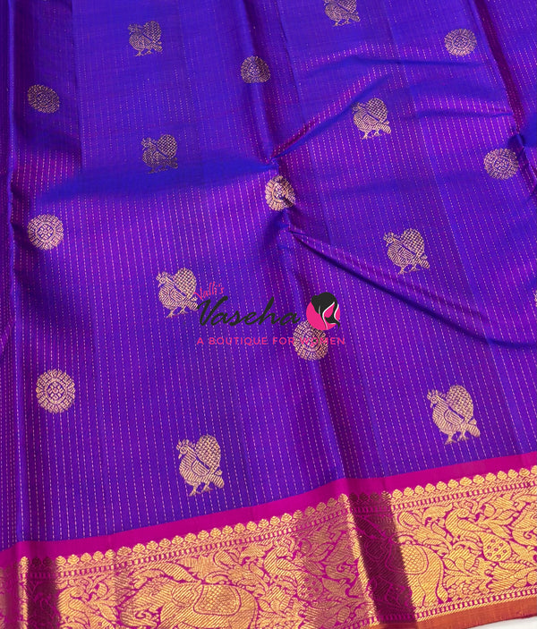 Pure Kanchipuram Silk Saree - Vairavoosi Design  - Purple & Pink Combo - VVPS059