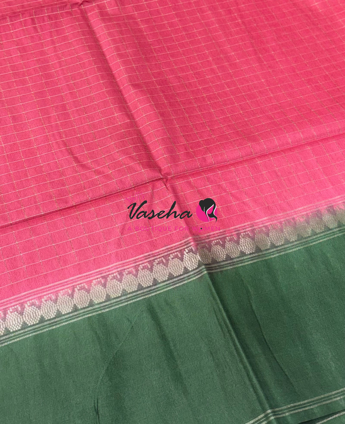 Bhagalpuri Silk | Pink With Green Combo | VVBS011