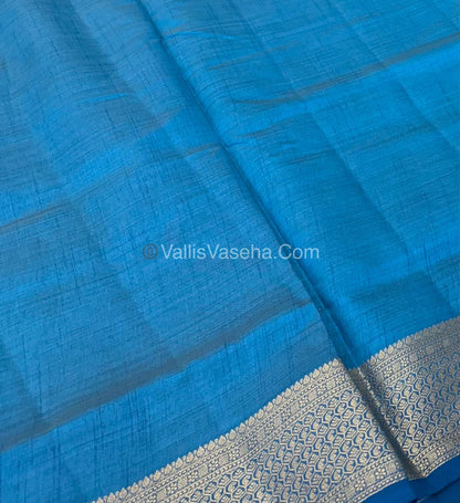 Semi Tussar Silk - Grand Pallu  - Blue Shade - VVSTS021