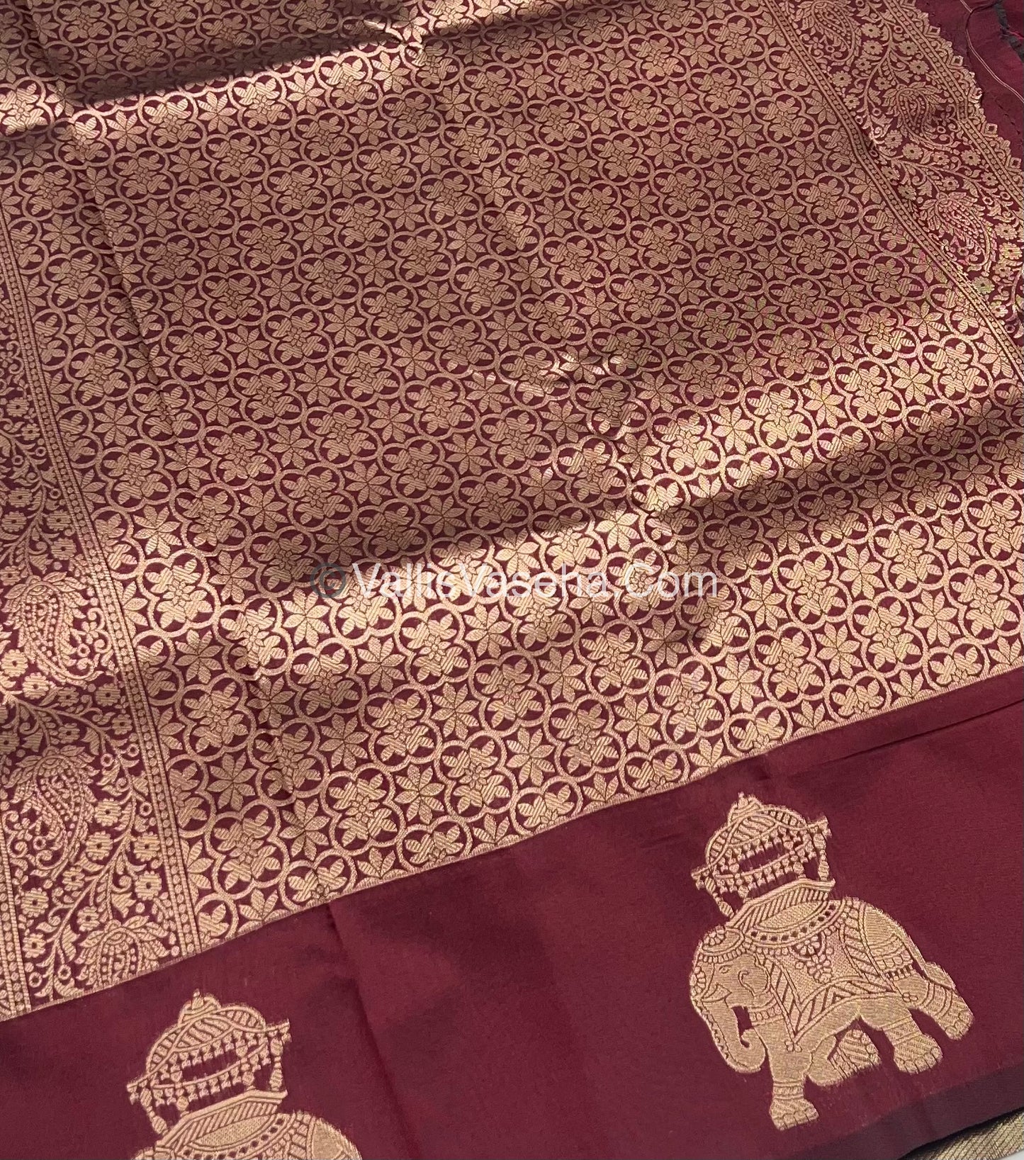 Semi Soft Silk - Elephant Butta Border - Maroon Shade -VVSSS011