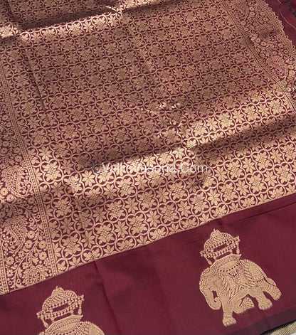 Semi Soft Silk - Elephant Butta Border - Maroon Shade -VVSSS011