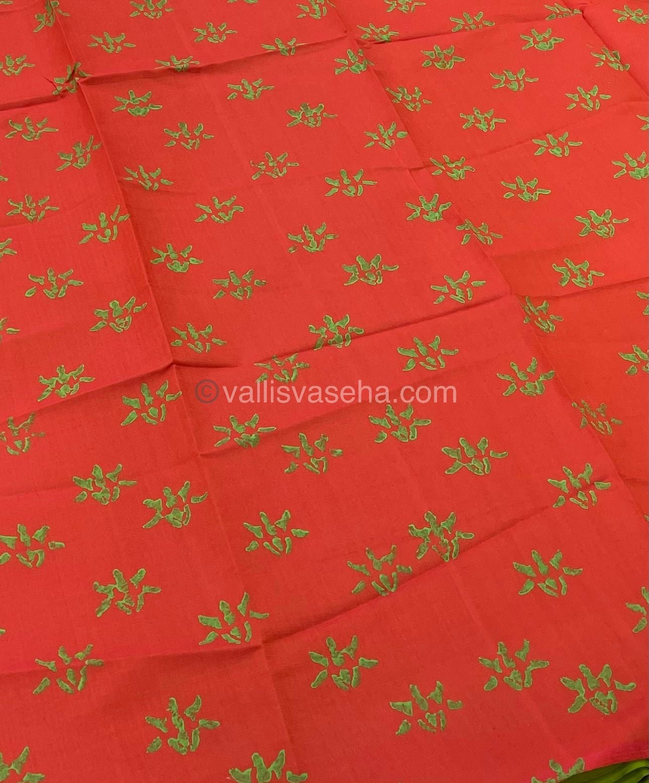 Poly Silk Mixed Printed Cotton - Green With Orange - VVPCP002