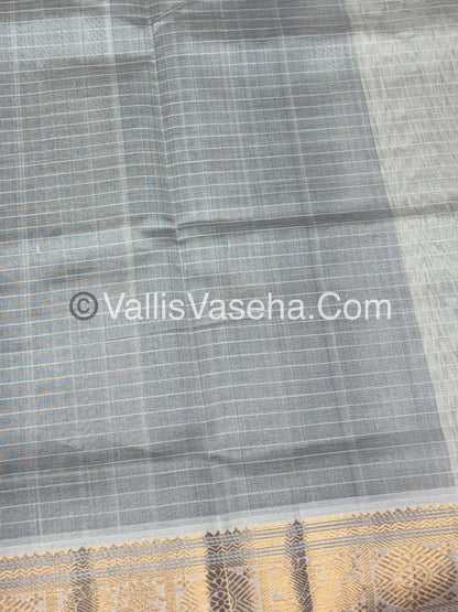 Pure Silk Cotton Saree - Blue With Half White Shade - Lakshadeepam Design - VVPLD001