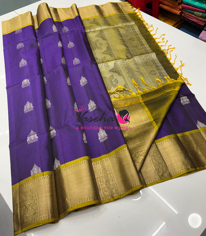 Half Mix - Pure Soft Silk Saree - Vairavoosi Design - Violetish Purple & Lemon Green - VVPSS147