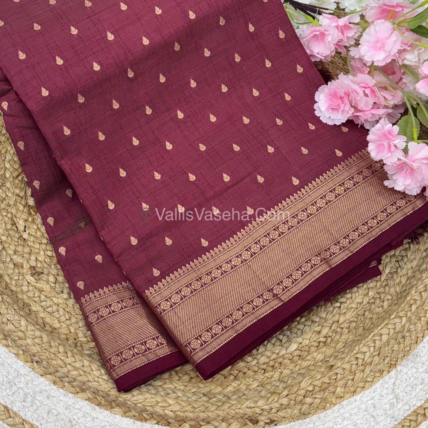 Semi Tussar Silk - Grand Pallu Wine Shade - VVSTS023