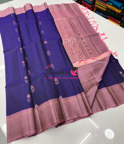 Half Mixed  Soft Silk Saree - (1.75 warp)Violetish Blue & Onion Pink - VVPSS090
