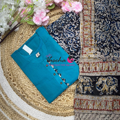Readymade 3pc Set - Kalamkari Cotton Set - VVRMS019