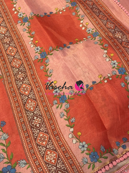 Linen Tissue Saree -  Light & Dark Combo - Orange Shade - VVLTS005