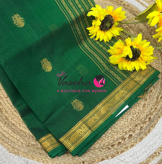 Pure Silk Cotton Saree - Retta Mayil Design - Green Shade - VVRMS001