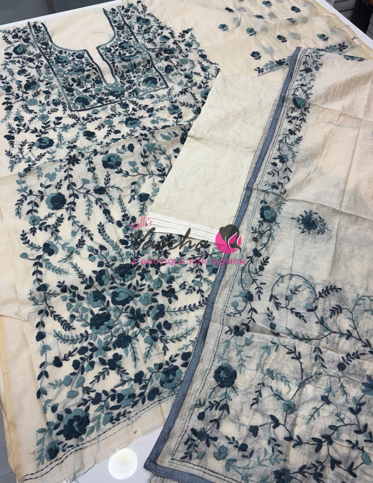 Unstitched Salwar Material | Semi Chanderi Cotton - VVUSM036