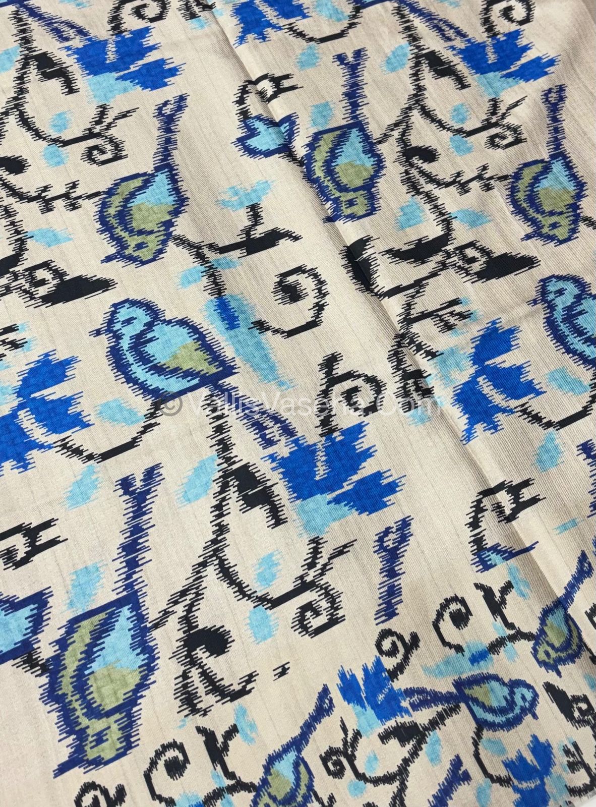 Semi Tussar Silk - Royal Blue With Cream Shade  - VVSTS039