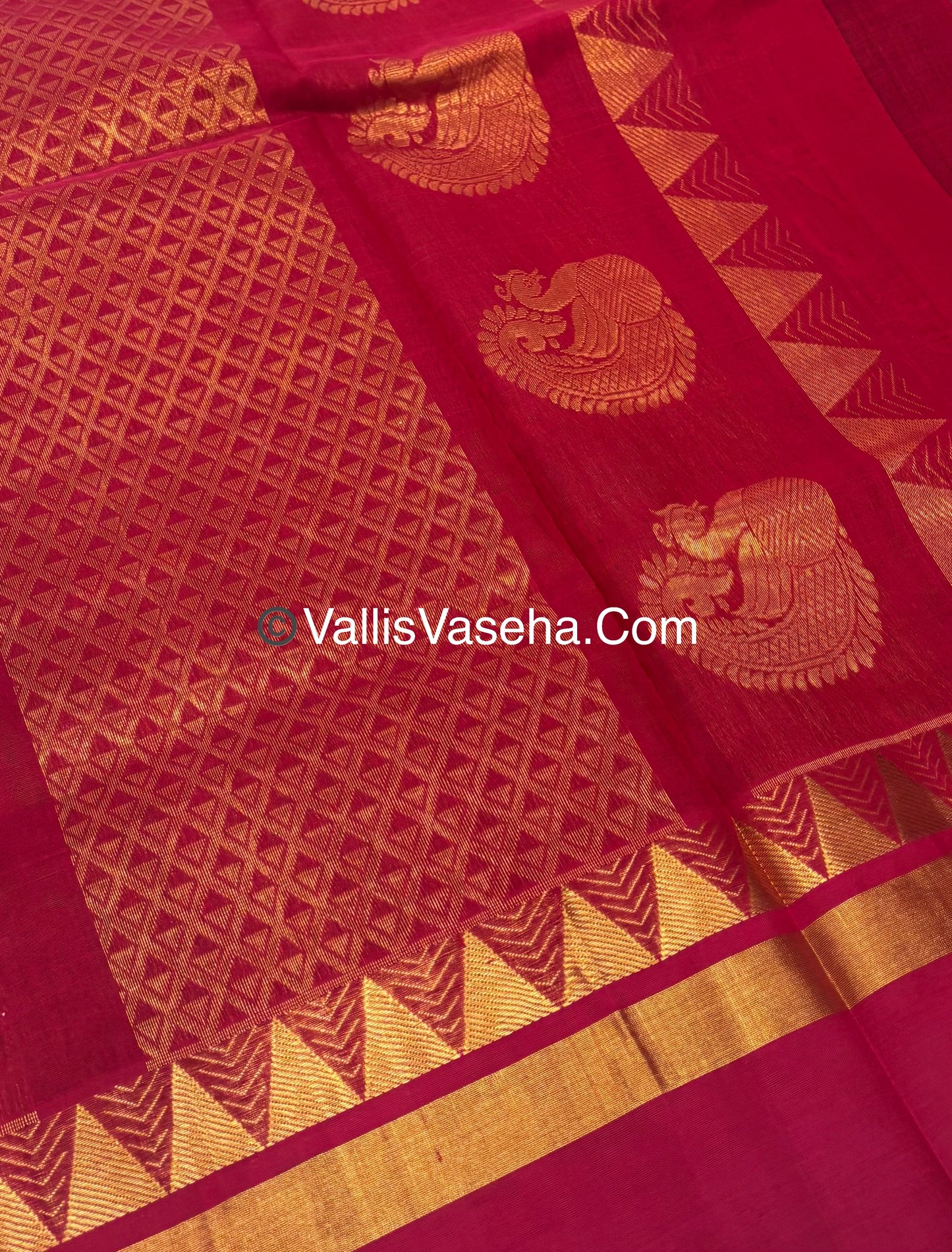 Pure Korvai Silk Cotton Saree - Green  with Red - VVKSC030