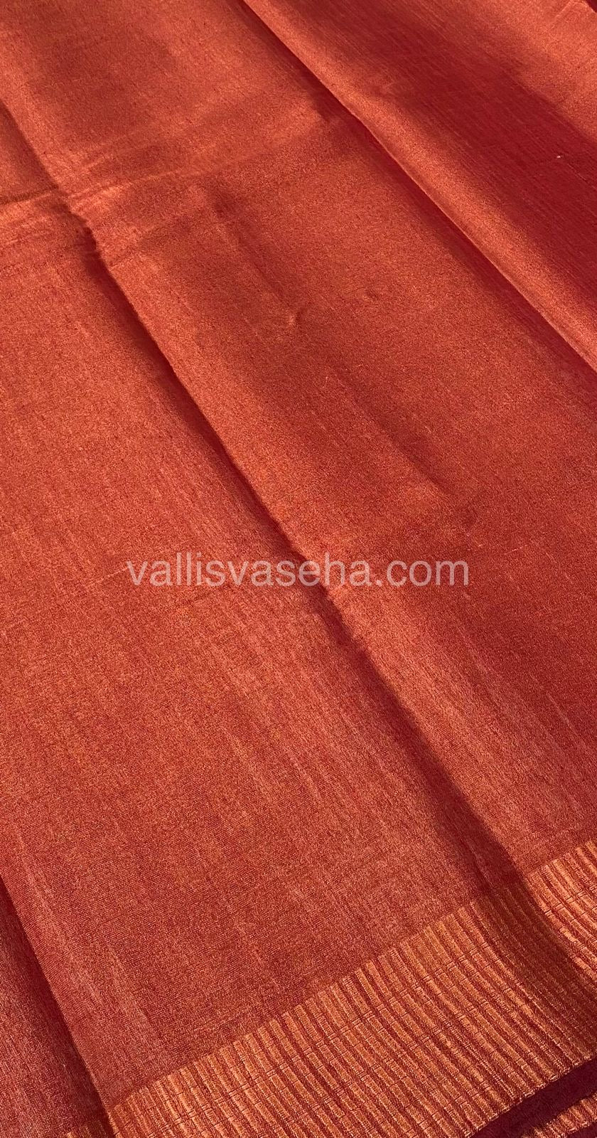 Semi Tussar Silk - Temple border - Merun Shade - VVSTS001