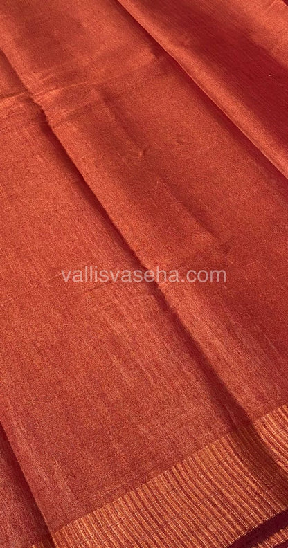 Semi Tussar Silk - Temple border - Merun Shade - VVSTS001