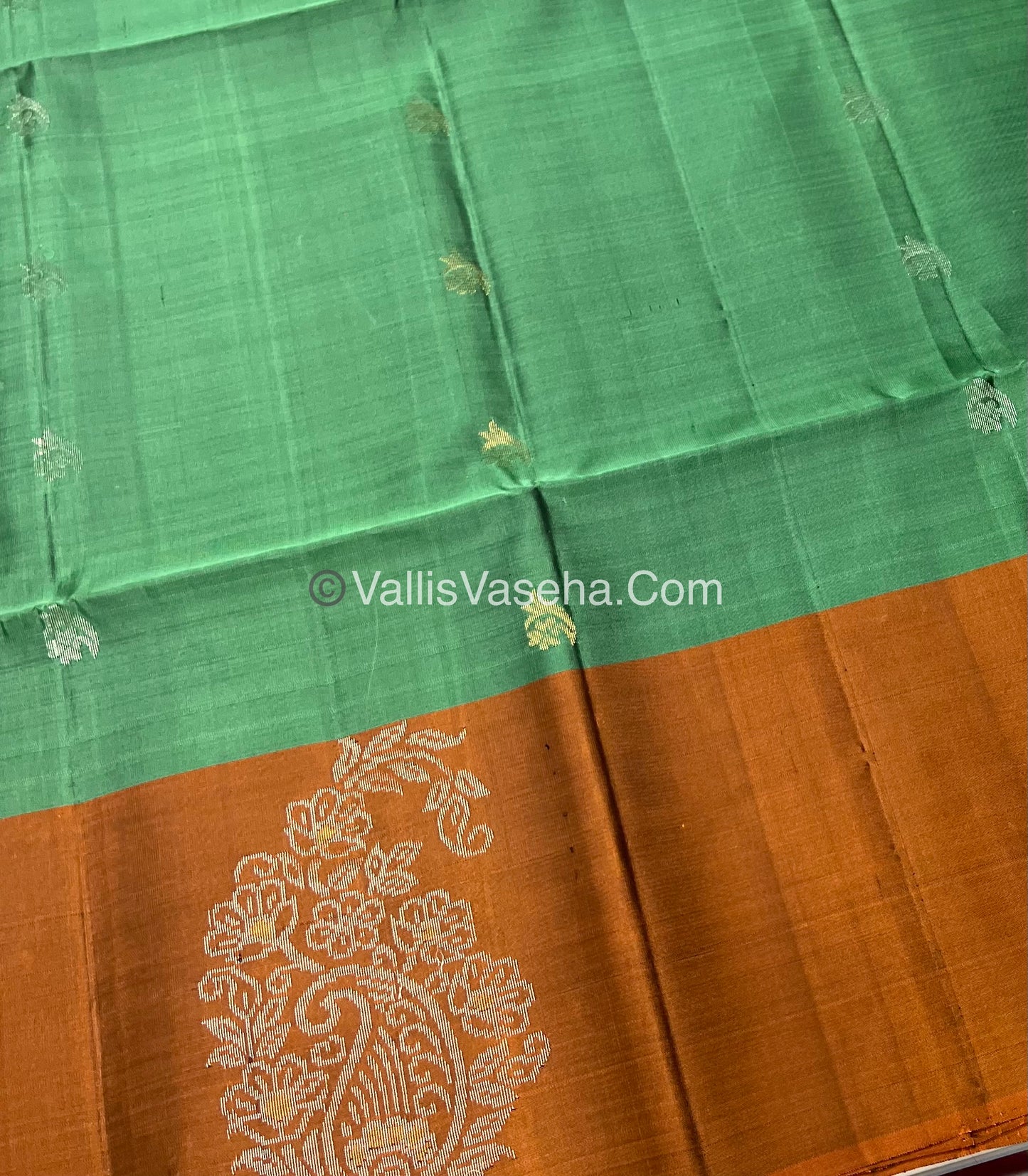 Pure Soft Silk Saree - Green & Rust Orange - VVPSS061