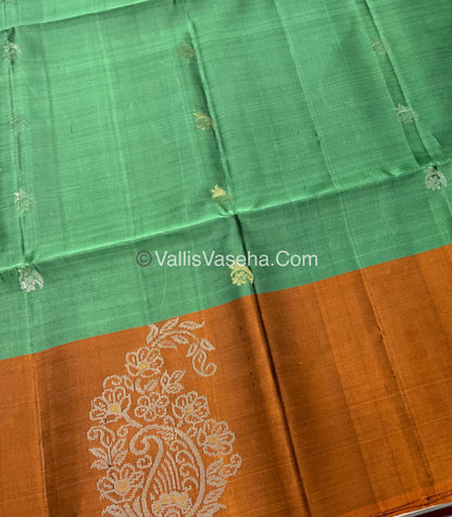 Pure Soft Silk Saree - Green & Rust Orange - VVPSS061