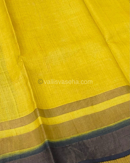 Pure Tussar Silk - Cream With Yellow & Black Shade - VVPTS001