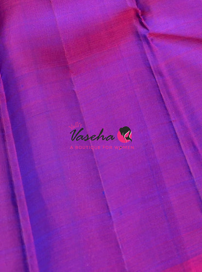 Pure Kanchipuram Silk Saree - Peacock Blue & Purple Shade  - VVPS027