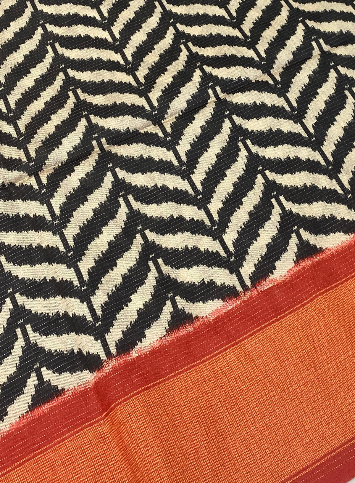 Art Tussar / Art Silk - Black & Maroonish Orange Shade - VVATS006