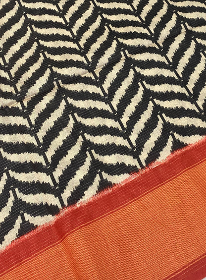 Art Tussar / Art Silk - Black & Maroonish Orange Shade - VVATS006