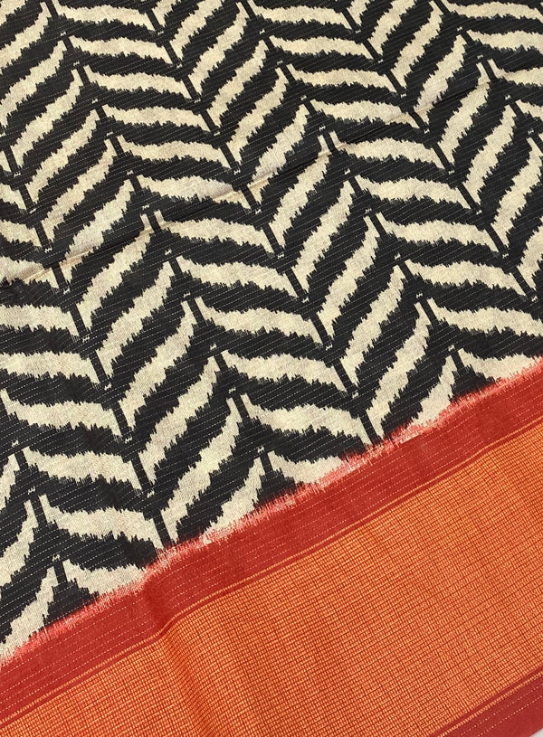 Art Tussar / Art Silk - Black & Maroonish Orange Shade - VVATS006