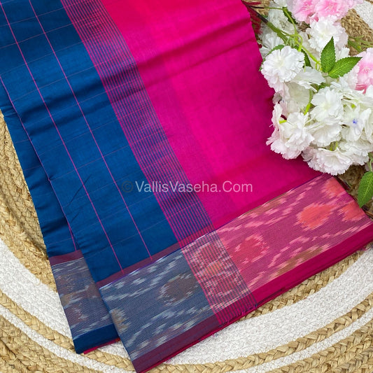 Semi Silk Cotton Saree - Blue & Pink - VVSSC001