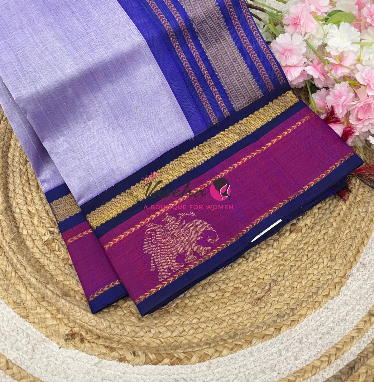 Pure Korvai Silk Cotton With Elephant Butta Border - VVKSC018