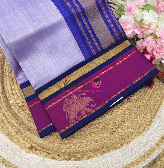 Pure Korvai Silk Cotton With Elephant Butta Border - VVKSC018