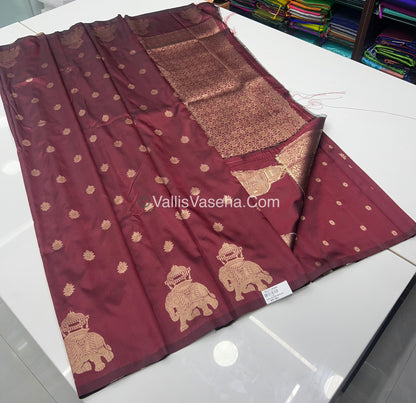 Semi Soft Silk - Elephant Butta Border - Maroon Shade -VVSSS011