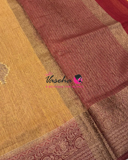 Bamboo Silk Saree - Cream With Maroon  - VVBSS019