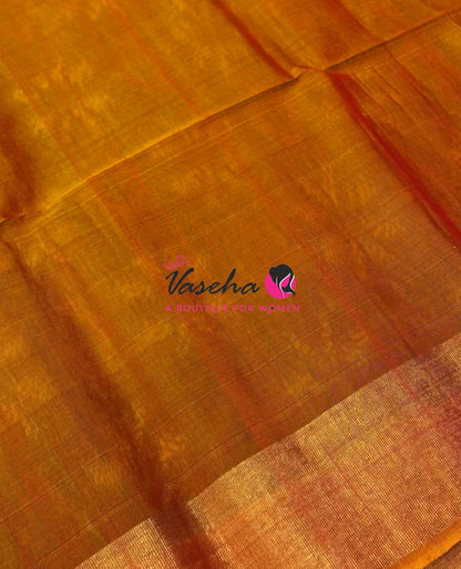 Pochampally Silk Cotton Saree - Green & Orange Shade - VVPPS001