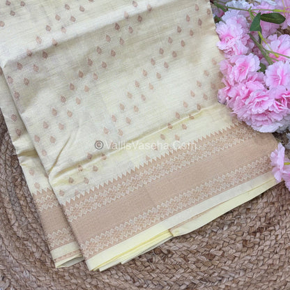 Semi Tussar Silk - Grand Pallu  Cream Shade - VVSTS017