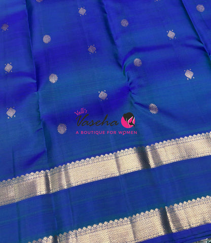 Pure Kanchipuram Silk Saree - Peacock Blue Shade - VVPS095