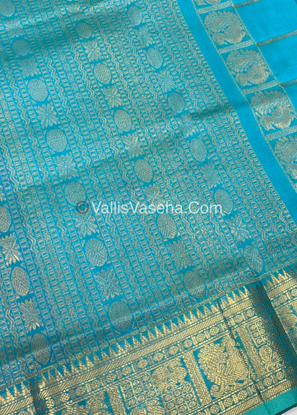 Pure Silk Cotton Saree - Mayil & Chakkaram Design - Royal Blue With Blue Combo -VVMC003