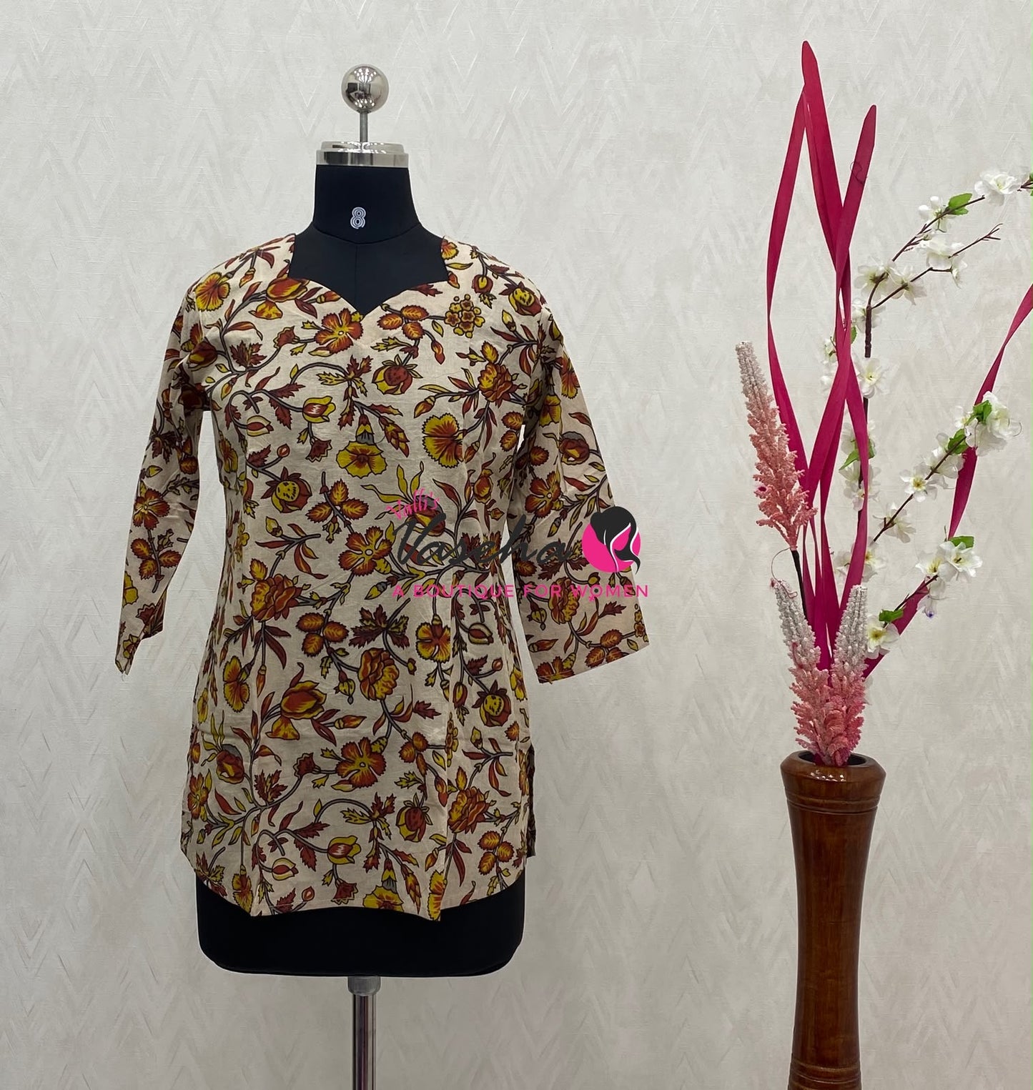 Ready Made - Short Top -  Pure Cotton Kalamkari  - VVRST004