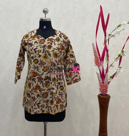 Ready Made - Short Top -  Pure Cotton Kalamkari  - VVRST004