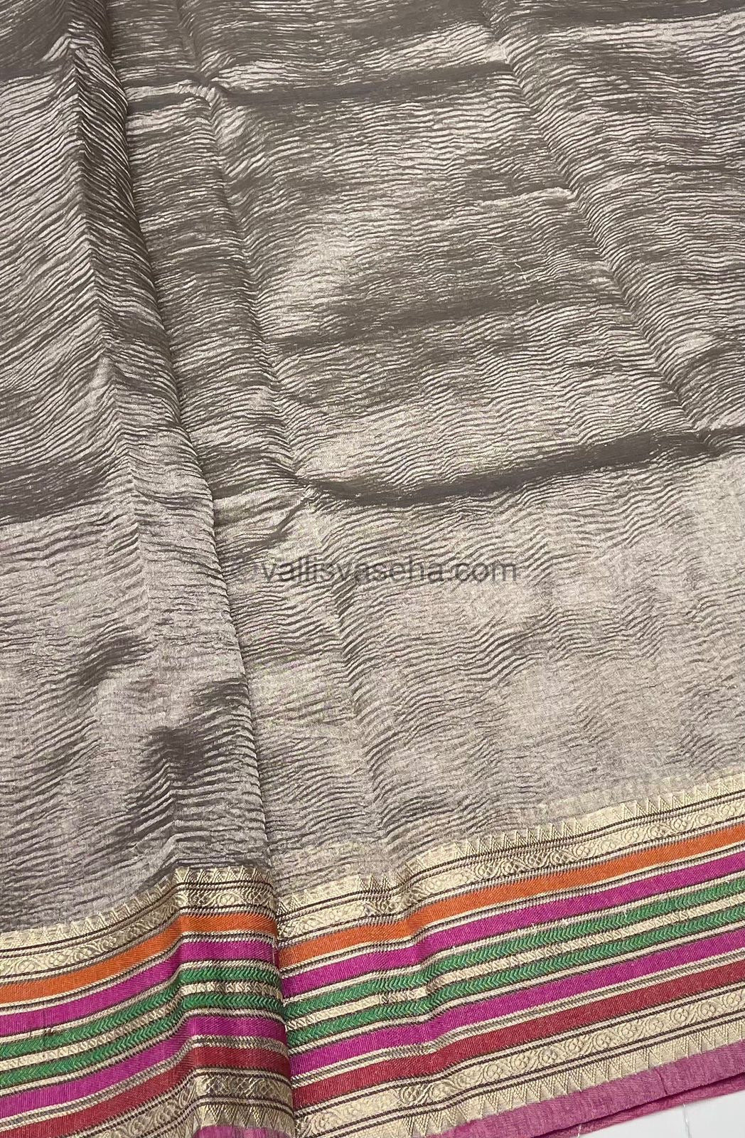 Crushed Tissue Saree - Grey Shade - VVCTS001