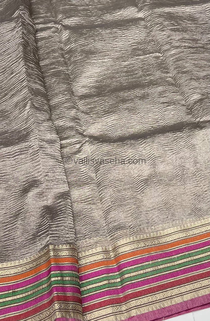 Crushed Tissue Saree - Grey Shade - VVCTS001