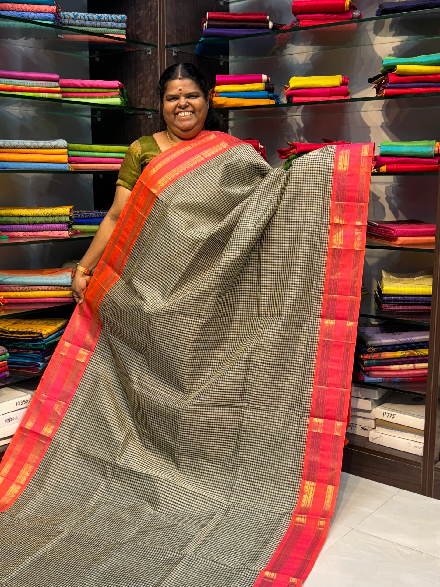 Pure Korvai Silk Cotton - Podi Kattam - Retta Petta Border - VVKSC005